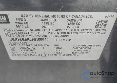 2015 Chevrolet Equinox 2Lt from USA, damaged, VIN 2GNFLGEK0F6106640
